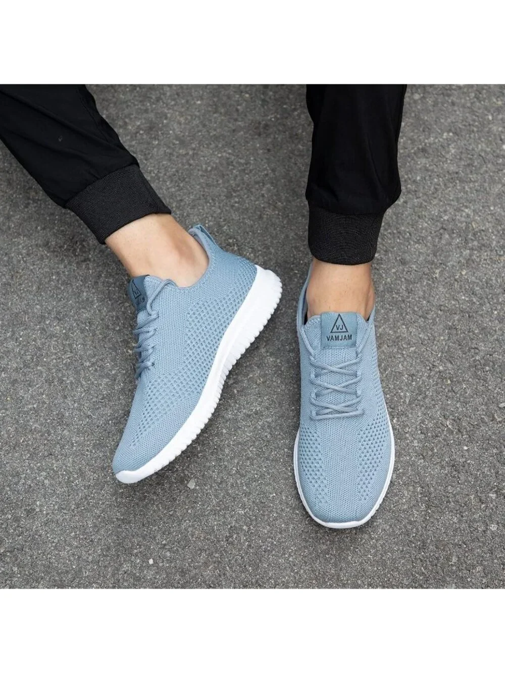Men's Light Blue Running Shoes Lightweight Breathable Walking Shoes Non Slip